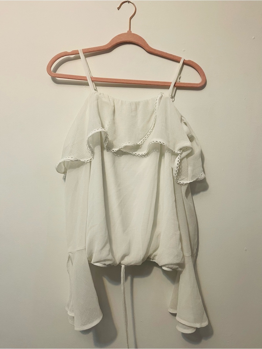 A. Byer White Ruffle Off-Shoulder Camisole